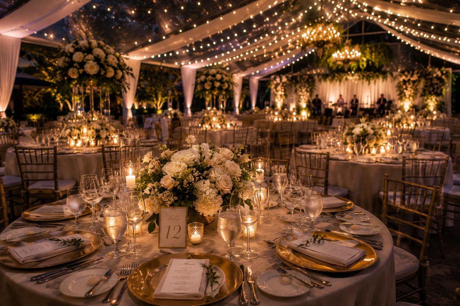 Wedding reception tables set for a Latin Fixin's catered dinner